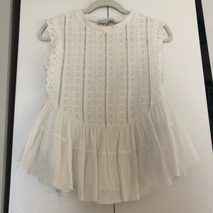 Peplum white eyelet top